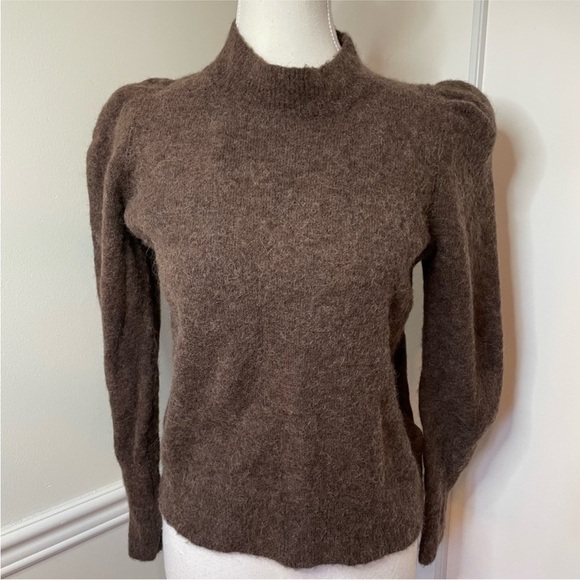 Ever New Alpaca Blend Puff Shoulder Sweater Brown | Soft Luxe Knit | Size Small - Picture 3 of 12
